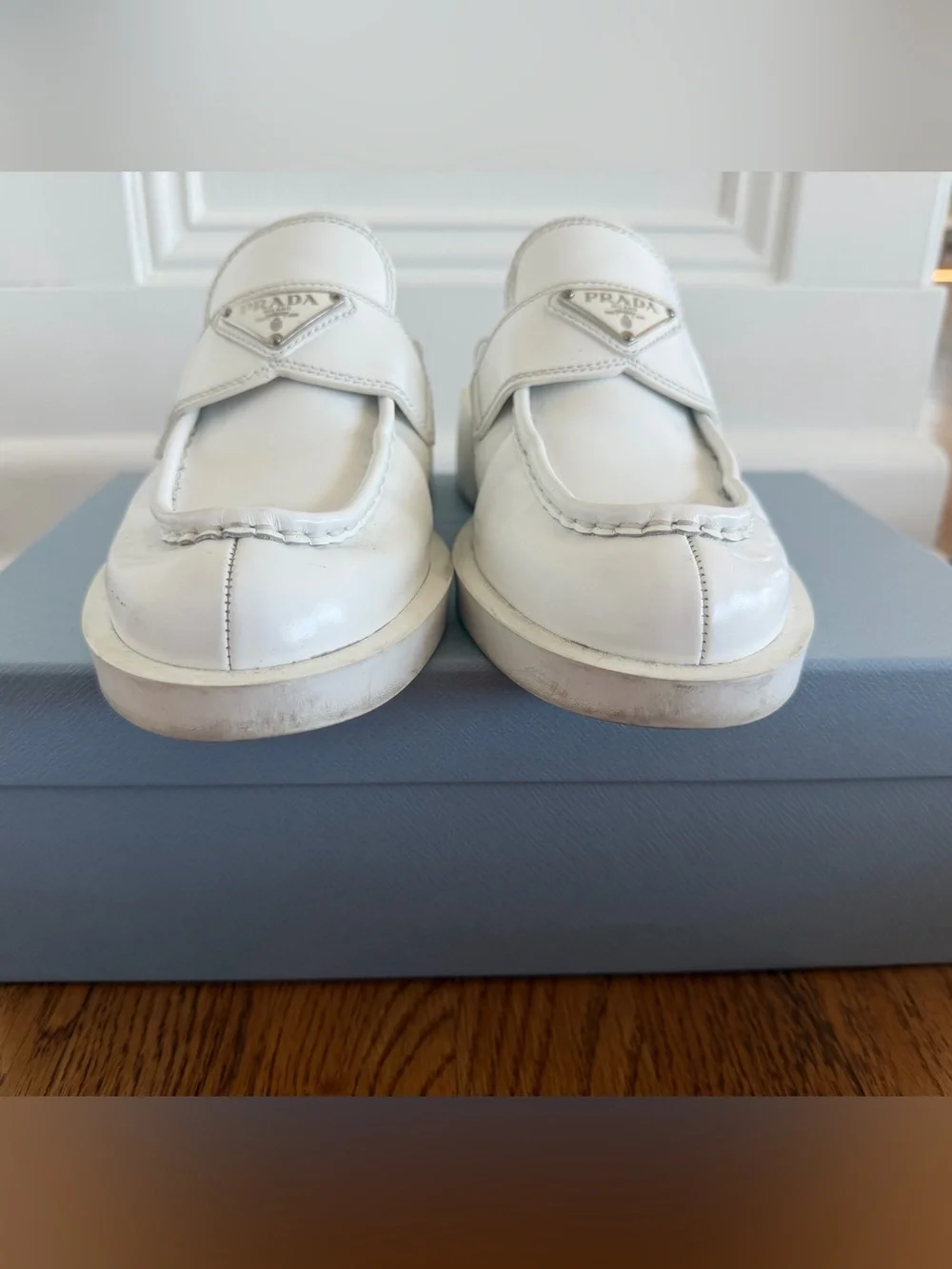 Prada White Triangle Logo Slip-On Loafers, size 38 - Picture 8 of 8